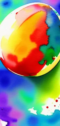 This live wallpaper features a stunning watercolor painting of a rainbow colored egg in a mixed media style
