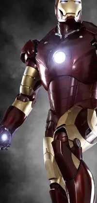 This incredible phone live wallpaper features a close-up view of Iron Man, standing heroically in his maroon and gold suit on a black background