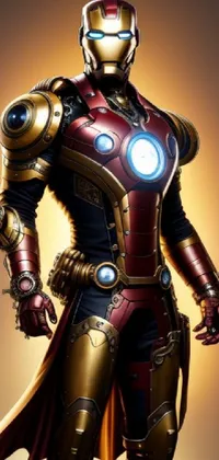 Bring the iconic Iron Man to your phone with this stunning live wallpaper featuring a man donning an expertly crafted bronze armor