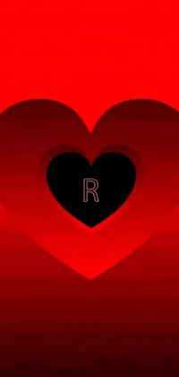 This live phone wallpaper showcases a heart-shaped design with the letter "r" inside, against a vibrant red background