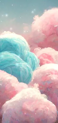 This phone live wallpaper features a breathtaking painted image of sugar-like clouds in a field
