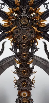 This steampunk-inspired live wallpaper features a close-up of a functional clock on a pole, complete with moving gears and cogs
