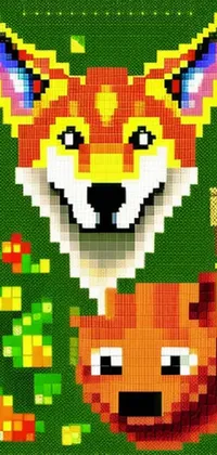 Get this charming cross stitch live wallpaper featuring a playful fox standing beside a plump pumpkin in a pixel art style inspired by Kubisi art