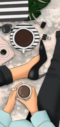 This live wallpaper features a warm and inviting scene of a woman savoring a cup of coffee at a table