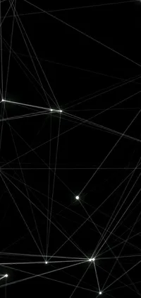 This live wallpaper for your phone features a striking black background with intricate white lines and dots forming a stunning, abstract network of constellations