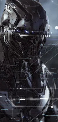 This phone live wallpaper features a close-up view of a grey armored suit with a Protoss-style helmet, creating a futuristic sci-fi theme