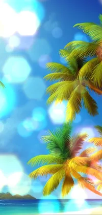 Looking for a new wallpaper to liven up your phone? Look no further than this stunning design featuring a sunny beach with palm trees