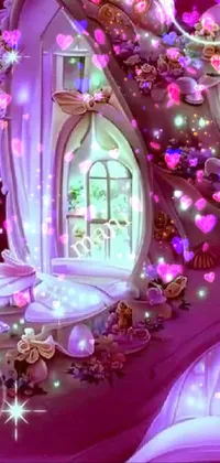 This mobile live wallpaper showcases a magical fairy house in the midst of the night