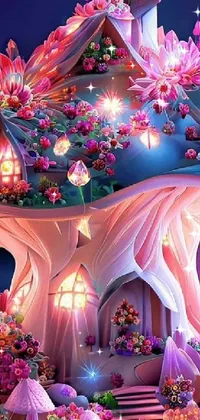 Looking for a stunning and magical live phone wallpaper? Our fairy house and flower field themed design will take your breath away