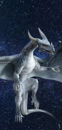 This live wallpaper features a stunning white dragon soaring through a starry night sky