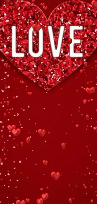 This phone live wallpaper showcases a red heart with the word "love" in white set against a beautiful vertical 4K background image from Pixabay
