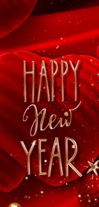 Transform your phone screen into a festive wonderland with this live wallpaper! Featuring a bright red background adorned with heart shapes and the message "happy new year" written in elegant script