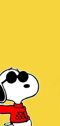 Add some cartoon fun to your phone with this lively live wallpaper! It showcases a hilarious dog wearing sunglasses contrasted by a bright yellow background