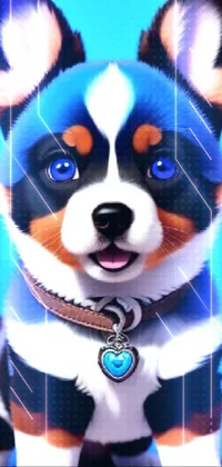 This live wallpaper showcases a charming corgi on a vibrant blue background, perfect for dog lovers and furry art enthusiasts