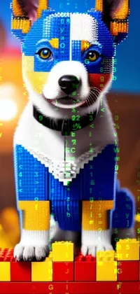Enjoy a charming live wallpaper for your phone with a Lego husky dog sitting on a table