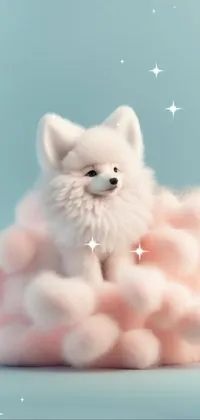 This phone live wallpaper features a small white dog sitting atop a fluffy cloud