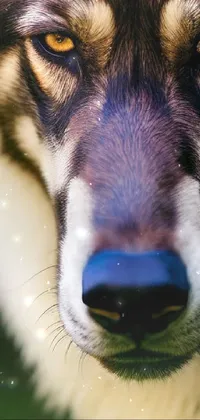 This live phone wallpaper shows a captivating close-up of a dog's face with a hazy backdrop