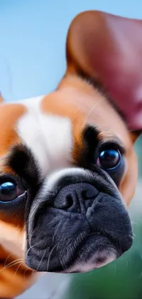 Looking for a lively and charming live wallpaper for your phone? Look no further than this digital painting of a brown and white French Bulldog wearing a purple collar