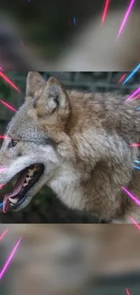 This phone live wallpaper features a close-up of a wolf's snarling mouth with exquisite photorealism