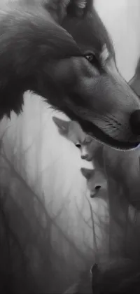 This live phone wallpaper features a digital painting of two dogs standing side by side