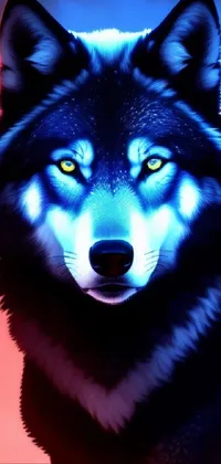 Looking for a stunning live wallpaper to beautify your phone's screen? Check out this high-quality fantasy stock photo! This digital painting features a close-up of a wolf with piercing blue eyes, surrounded by swirling blue and red lights