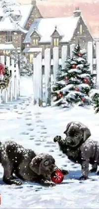 Dog Christmas Tree Snow Live Wallpaper