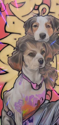 Enjoy a stunning phone live wallpaper featuring two playful dogs in graffiti art style