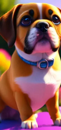 Looking for a fun and playful phone wallpaper to brighten up your screen? Look no further than this adorable live wallpaper featuring a furry brown and white dog sitting on a purple cushion! Rendered in stunning 8k resolution using Unreal Engine, this digital rendering is bursting with color and detail that really pops
