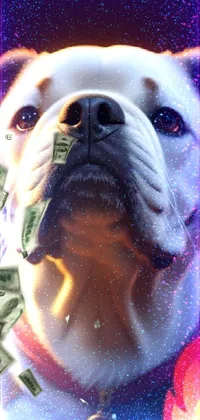 This phone live wallpaper is a digital rendering of a dog wearing a collar with NBA-style bulldog mascot influences incorporated into the design