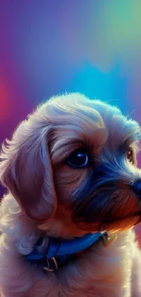 This phone live wallpaper features a digital painting of a small white havanese dog wearing a blue collar