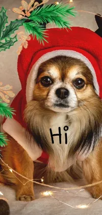 Looking to add some festive cheer to your phone's homescreen? Look no further than this photorealistic live wallpaper! Featuring a cute long-haired Chihuahua wearing a Santa hat in shades of brown and white, this wallpaper is sure to make you smile