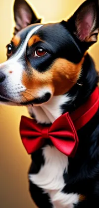This phone live wallpaper features a close-up shot of a dog wearing a bow tie, giving an attractive and modern feel to your screen