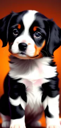 Experience the joy and warmth of a cute puppy with this stunning live wallpaper, featuring a digital painting of a hyperrealistic pup on an orange background