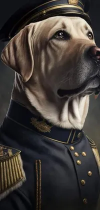This phone live wallpaper showcases a digital art piece of a uniformed dog, representing a decorated Civil War veteran