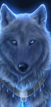 This stunning phone live wallpaper features a close-up view of a majestic and fierce wolf with a star symbol on its collar