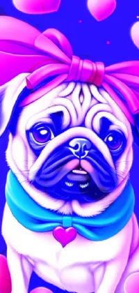 Get ready to brighten up your phone with this stunning digital painting of a pug dog with a red bow on its head