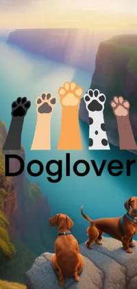 This phone live wallpaper features two adorable dogs standing on a cliff with their paws on full display