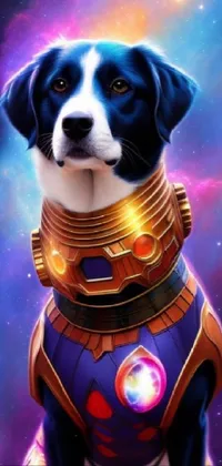 Browse our phone live wallpaper collection and discover a unique item - a black and white space dog wearing Thanos armor and Captain Marvel gear