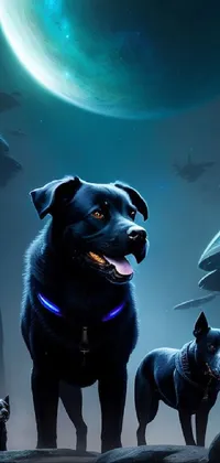 This furry art live wallpaper showcases a lovable duo of dogs standing together against a starry backdrop