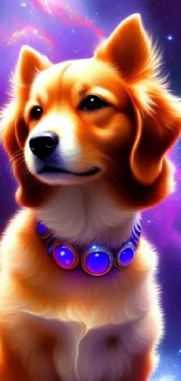 This live phone wallpaper showcases an adorable digital painting of a corgi wearing a collar