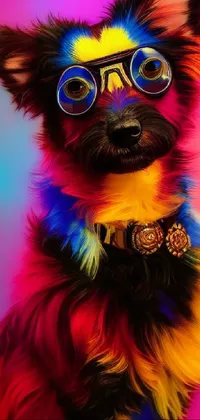 This phone live wallpaper features a colorful image of a dog wearing glasses