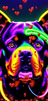 This phone live wallpaper boasts a stunning close-up of a rottweiler dog with a bright neon collar
