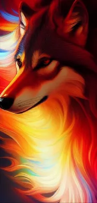 Enhance your phone's display with a vibrant close-up painting of a wolf in digital art