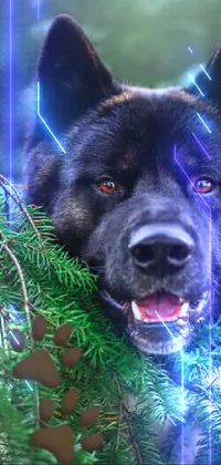 This live phone wallpaper showcases a stunning close-up shot of a dog perched atop a tree branch
