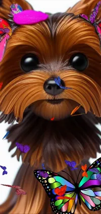 This captivating phone live wallpaper features a cute furry dog with a bow on its head in vector art