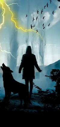 Dog Sky People In Nature Live Wallpaper