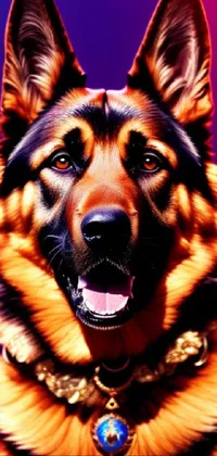 This live wallpaper features a dramatic digital painting of a German Shepherd dog