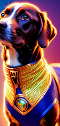 This phone live wallpaper features a digital painting of a cute dog in an Egyptian god costume