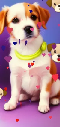 Looking for an adorable dog live wallpaper for your phone? Check out this cute brown and white furry friend sitting on a purple surface! This 4K HD digital painting is perfect for dog lovers who want a dynamic background for their device