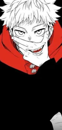 This dark and edgy phone live wallpaper features a close-up of a figure wearing a red hoodie, inspired by Tumblr and Jujutsu Kaisen